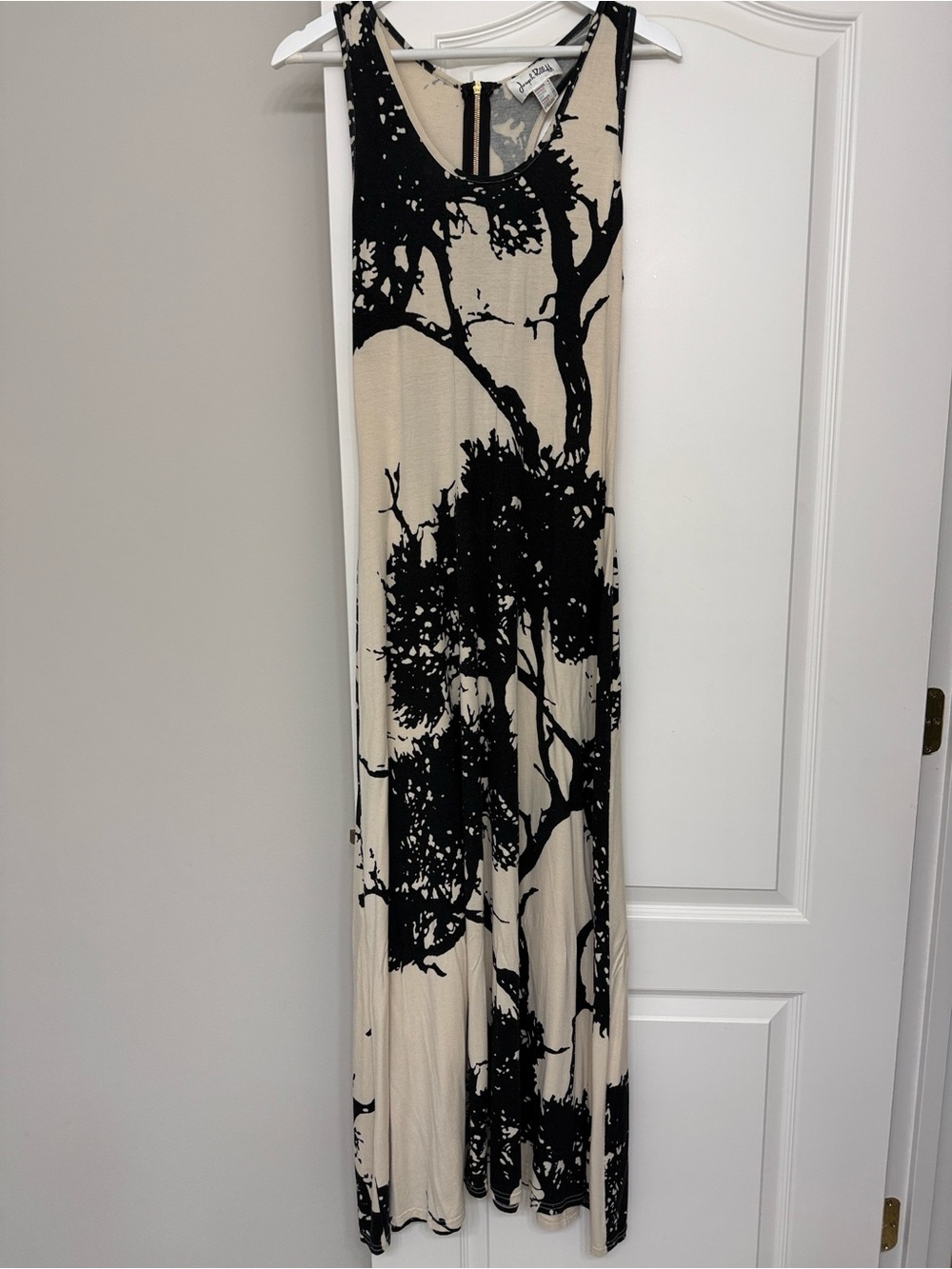 Joseph Ribkoff Stretch Black and Cream Maxi Dress with Tree Silhouette
